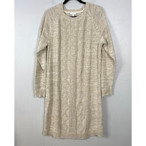 J. Jill Cable‎ Knit Sweater Dress Cream Minimalist Cozy Layering Size L Tall
